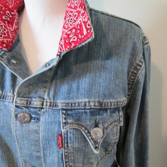 Upcycled Vintage Levi Iconic Type 1 Jean Jacket, American Theme, Reworked Denim - Picture 6 of 14